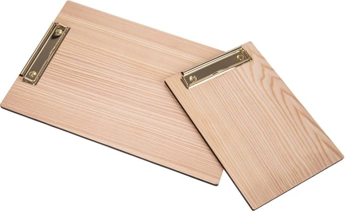 Goodline® - A4 Houten Menu Klembord - type: HFK-Lariks (Onbewerkt) + Gouden Klem