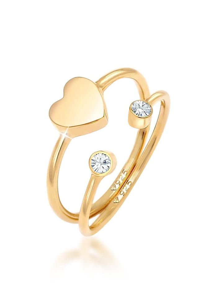 Elli - Ring - Dames hart kristallen stapelring set in 925 sterling zilver - Dames