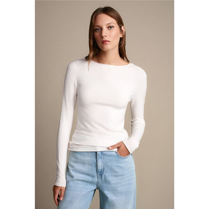 Dames Geribbelde Bootneck Slim-fit Trui