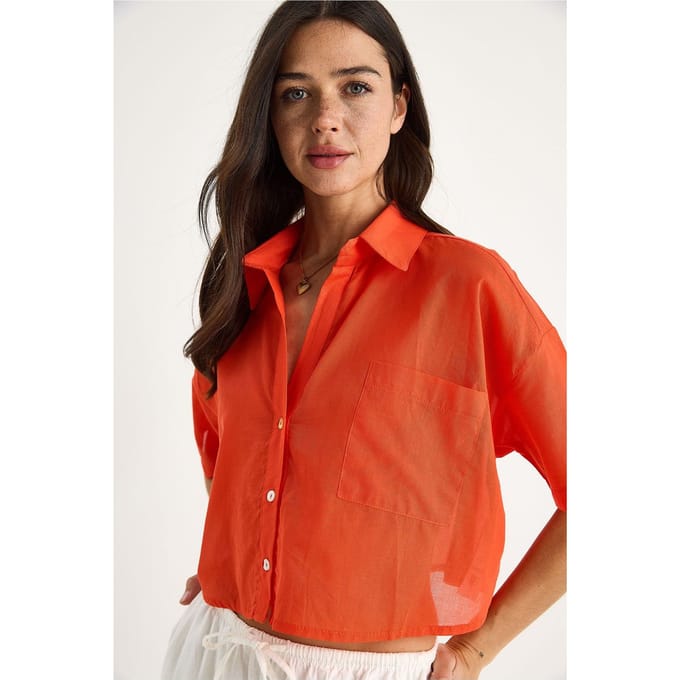 Geknoopte Pocket Crop Shirt met Shirtkraag
