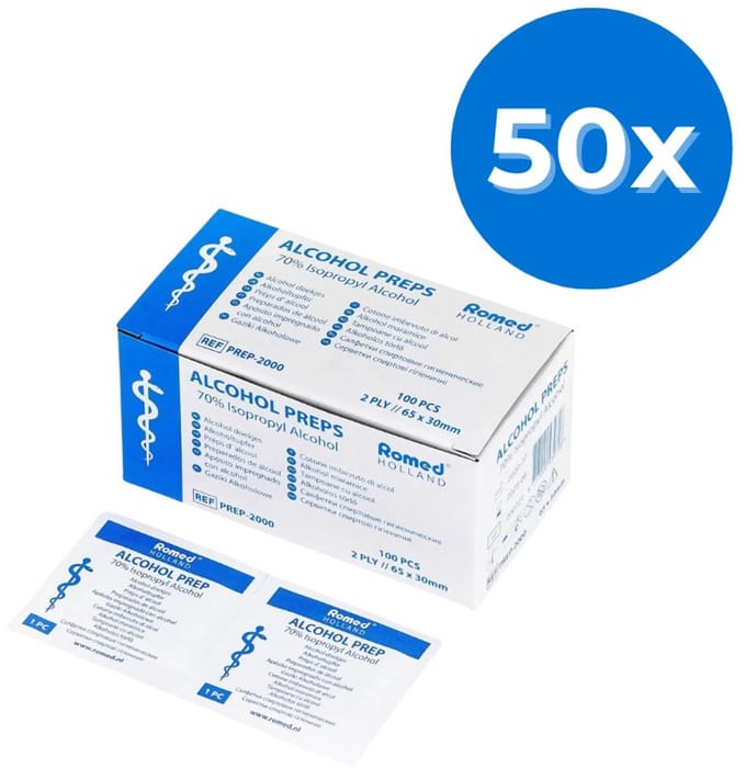 Romed Alcoholdoekjes 5000 stuks (steriel verpakt) - Set van 50 doosjes