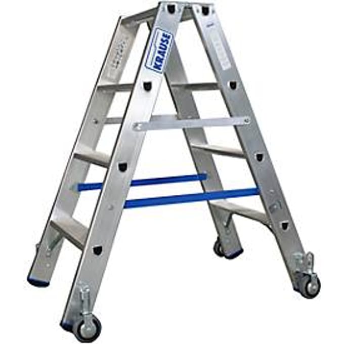 Dubbele trapladder van aluminium met wielen, 2 x 4 treden
