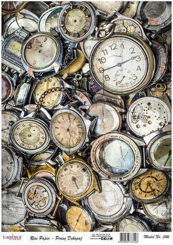 Cadence rijstpapier oude horloges Model No: 546 30x42cm