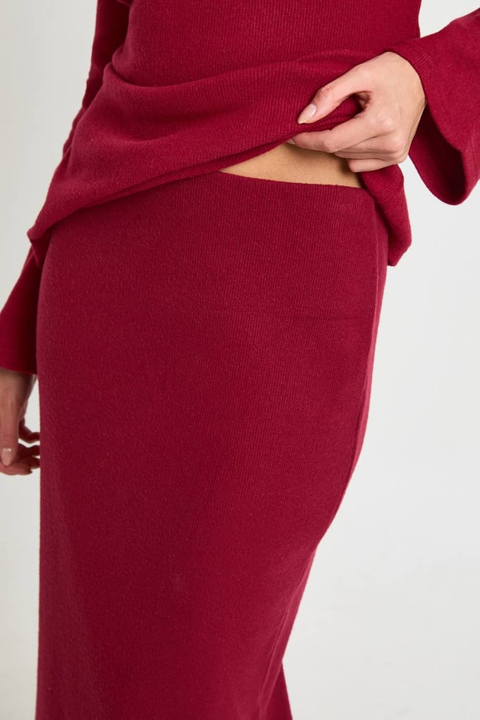 boohoo Dames Geborstelde rib maxirok | Wine | Maat: 6