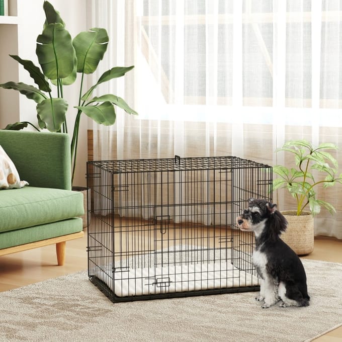 MODFU - Hondenbench - Inklapbaar Met 2 Deuren - Voor Reizen - Polyester - Zwart - 75 x 48,5 x 53 cm