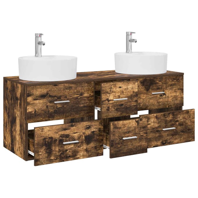 vidaXL - Badkamermeubel - Set - 3 - st - Gerookt - eiken - 129 - x - 44,5 - x - 80 - cm