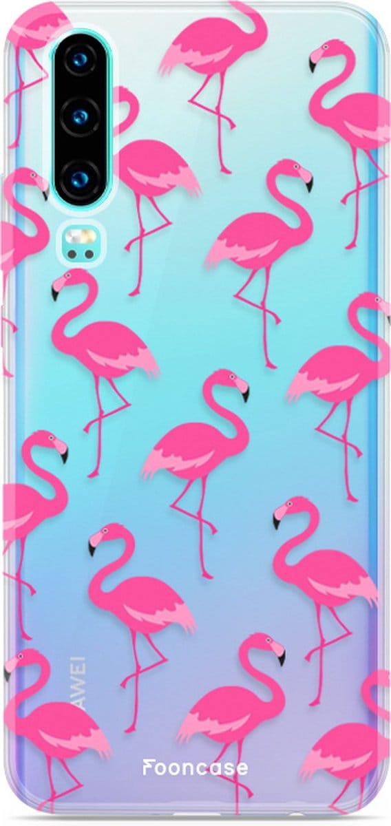 Fooncase Hoesje Geschikt voor Huawei P30 - Shockproof Case - Back Cover / Soft Case - Flamingo