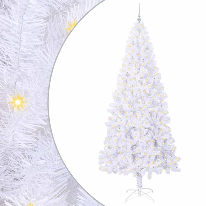 vidaXL - Kunstkerstboom - met - 300 - LED - Wit - 240 - cm - PVC - en - Staal
