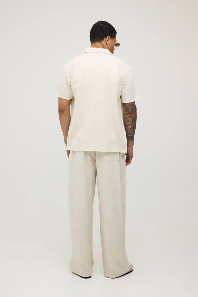 Wide Leg Half & Half Waist Linen Blend Co-Ord Trouser | Natural | Size XL
