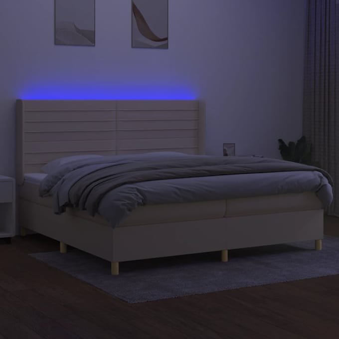 vidaXL - Boxspring - met - matras - en - LED - stof - crèmekleurig - 200x200 - cm