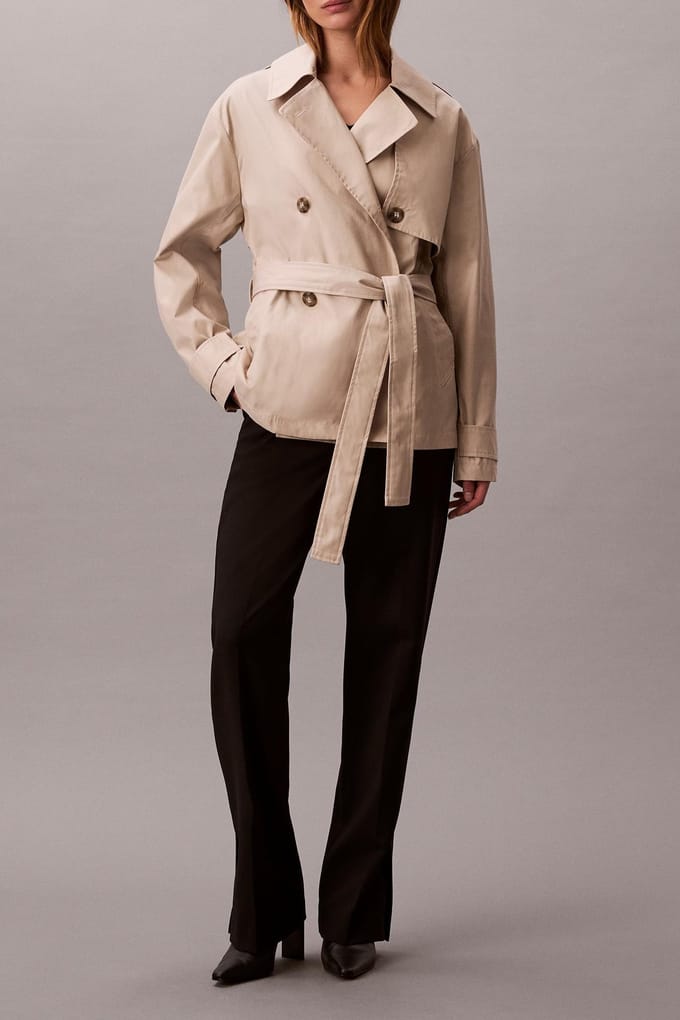 Calvin Klein Mid Length Cotton Coat Silvermoss Maat: M | Lichte Jassen Outlet | Dames | Beige