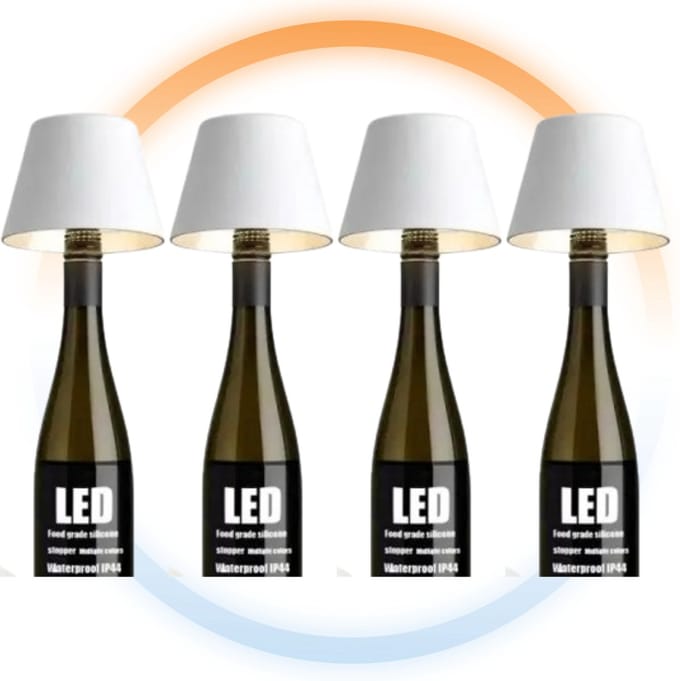 4 Stuks - Oplaadbare Flessenlamp - Tafellamp - Dimbaar - Aluminium - Waterdicht - Wit