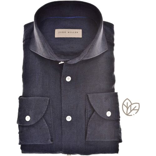 John Miller Overhemd Linen Weave Slim Fit Navy / male