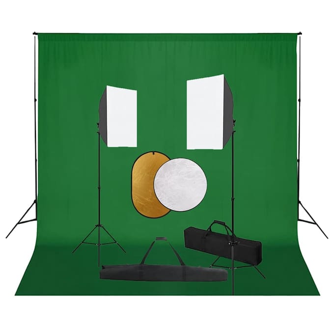vidaXL - Fotostudioset - met - softboxlampen, - achtergrond - en - reflector