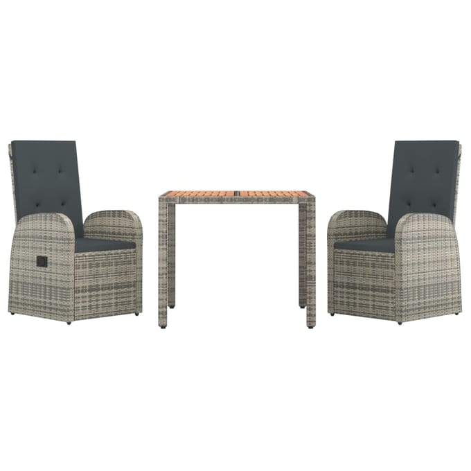vidaXL - 3-delige - Tuinset - met - kussens - poly - rattan - grijs