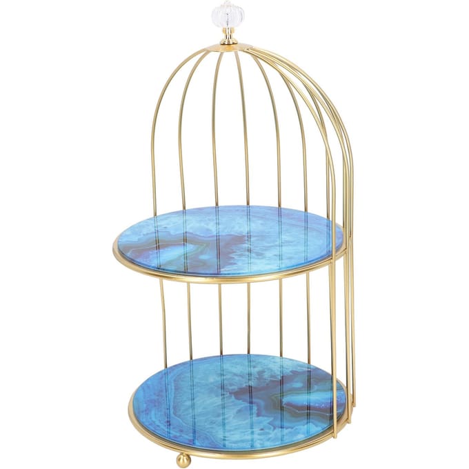 Dubbellaags Opbergrek Vogelkooi Organizer Displayrek voor Badkamer Aanrecht Kaptafel Agate Stone Pattern