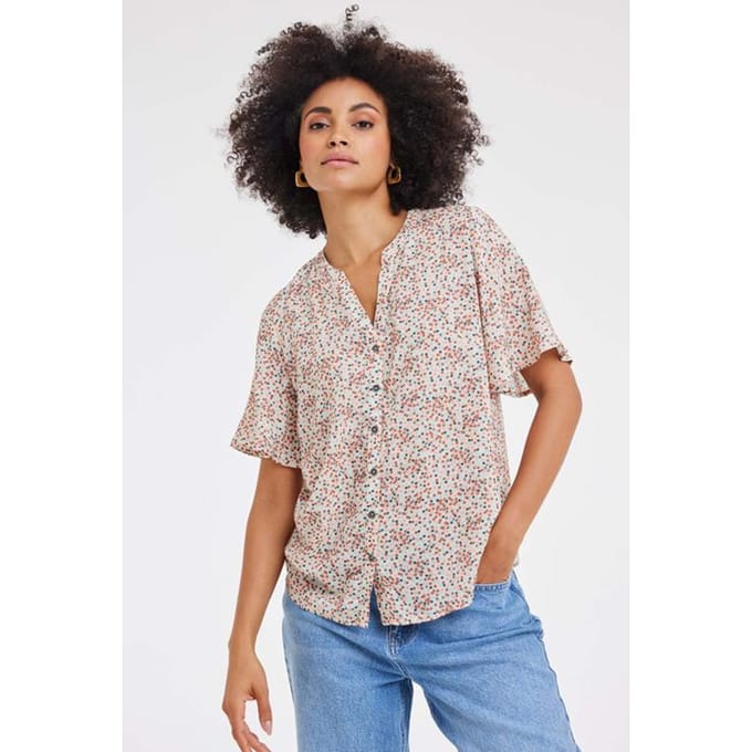 Blouse Manna Offwhite Pink Fuji XS print