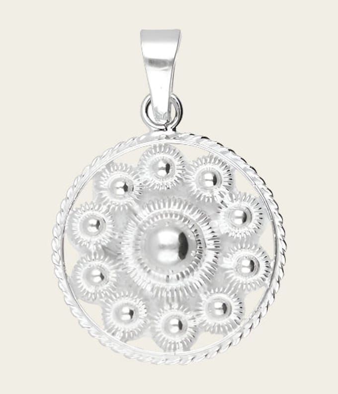 Zilveren Goese platte knop knoop 23 mm. ketting hanger