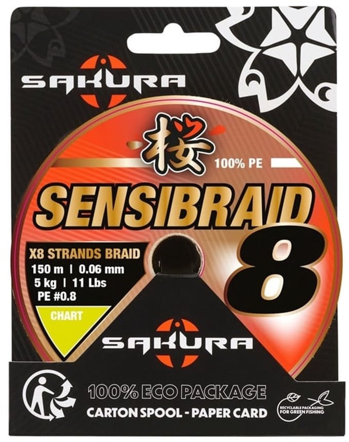 Sakura Sensibraid 8 Chartreuse 150m - Maat : 0.10mm