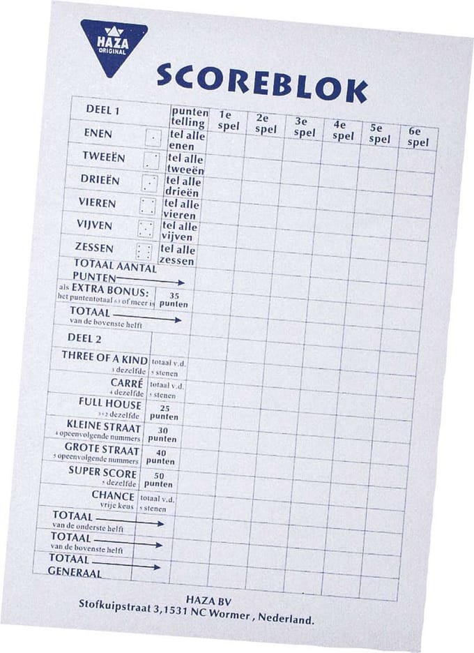 Haza Witbaard Scorepad Large 50 sheets (NL)