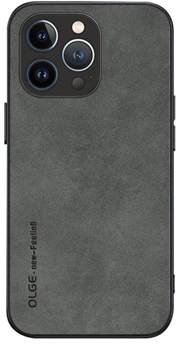 Cityhoesje - iPhone 15 Pro Max - Olge -Shockproof - Back Cover - PU Leather Coated - Backcase - Donker Grijs