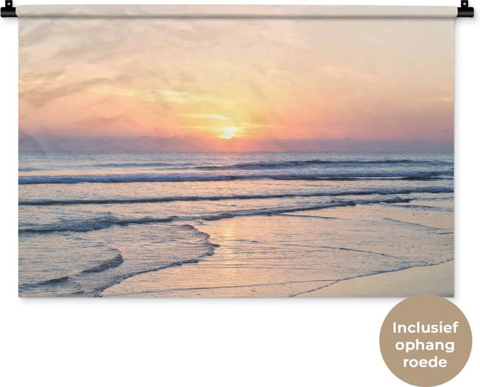 Wandkleed - Wanddoek - Zee - Pastel - Zon - 90x60 cm - Wandtapijt