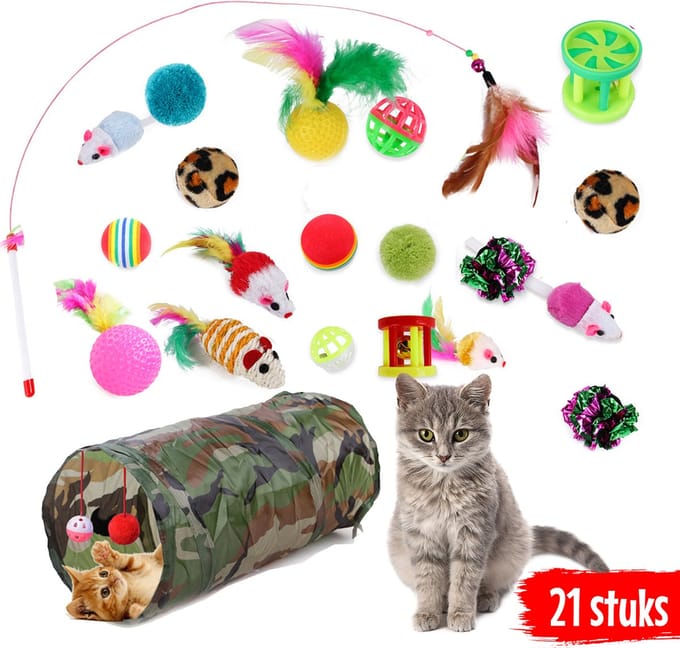 Kattenspeelgoed - Kattenspeeltjes - 21 stuks - Kattentunnel - Hengel