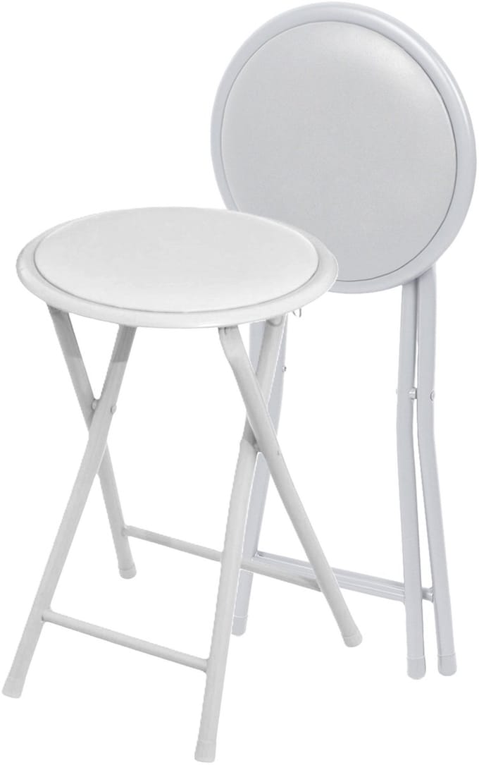 Urban Living Bijzet krukje - 2x - wit - metaal - 30 x 45 cm - inklapbaar - woonaccessoires