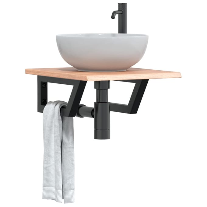 vidaXL - Badkamer - wandschap - staal - en - massief - eikenhout