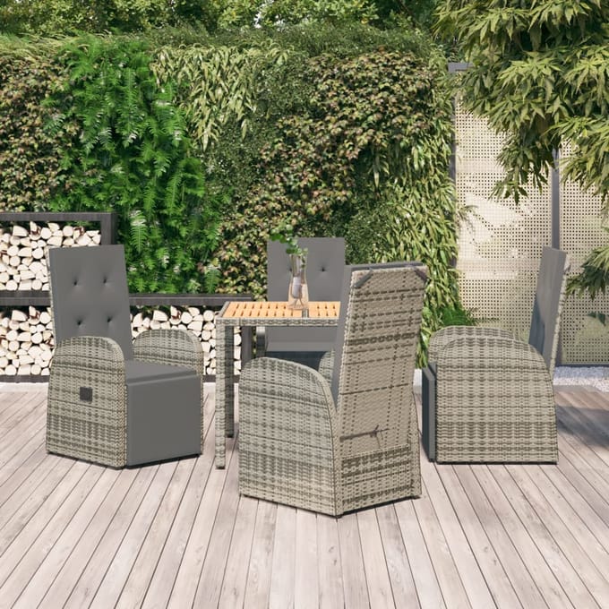 vidaXL - 5-delige - Tuinset - met - kussens - poly - rattan - grijs