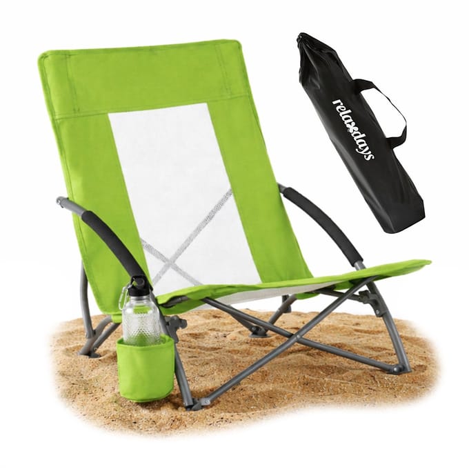 Strandstoel - opvouwbaar - met bekerhouder - groen