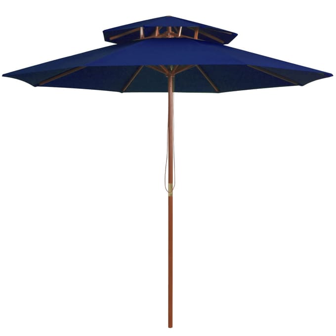 vidaXL - Parasol - dubbeldekker - met - houten - paal - 270 - cm - blauw