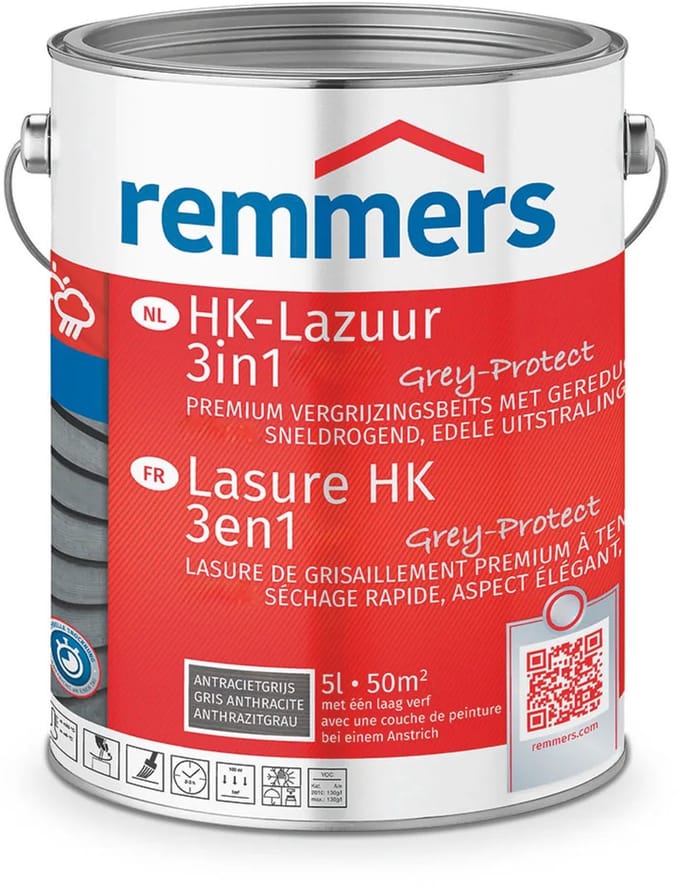 Remmers HK-Lazuur 3in1 [PLUS] - Antracietgrijs - 5 liter