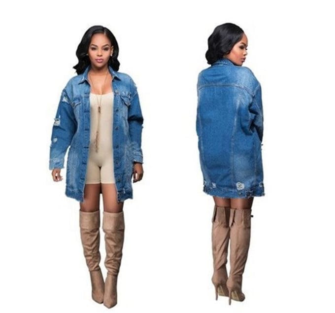 Nieuwe mode zomer dames denim jasje mode oversize casual lange jas M donkerblauwe kleur