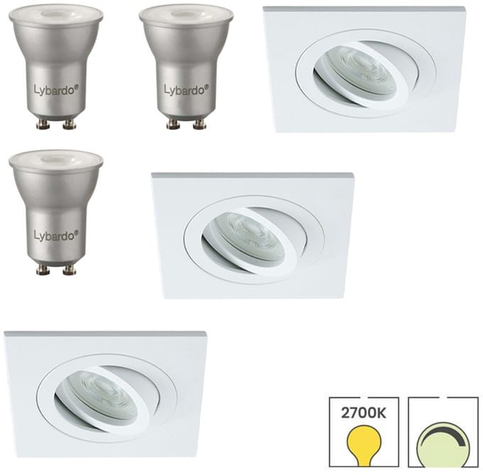 Lybardo - Inbouwspots extra klein 3-pack - Kantelbaar + LED Spot 3.5W - Dimbaar - Warmwit Licht