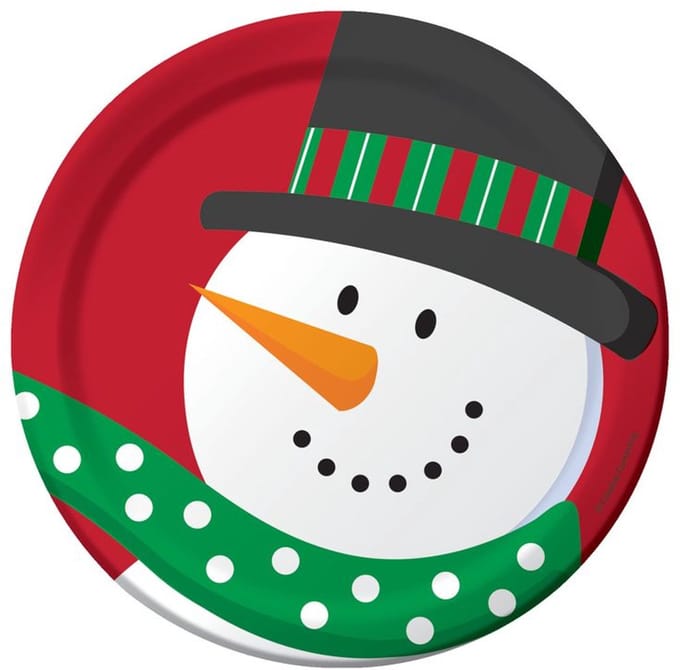 8 kleine papieren bordjes, sneeuwpop 18 cm