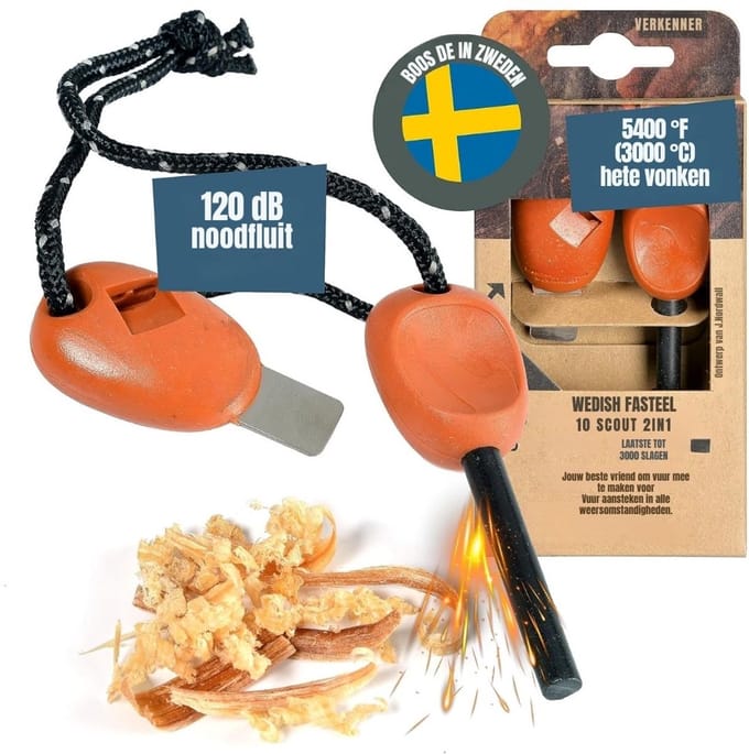 RONN® Brandblusset - Firesteel - Vuurmaker - Oranje - 23cm x 8cm x 2cm