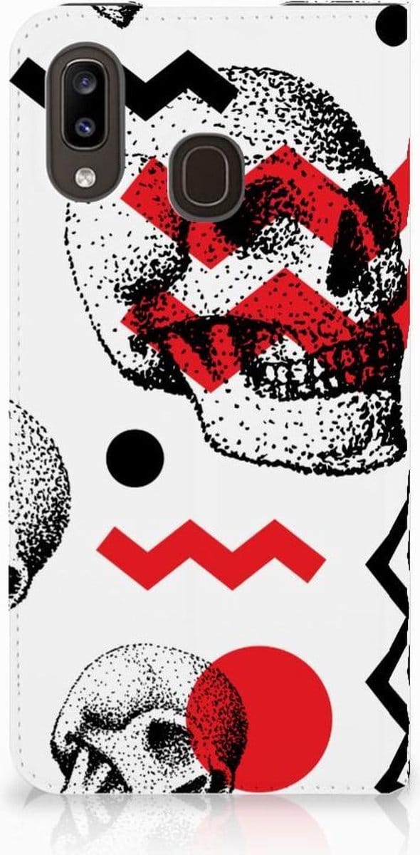Mobiel BookCase Samsung Galaxy A30 Skull Red