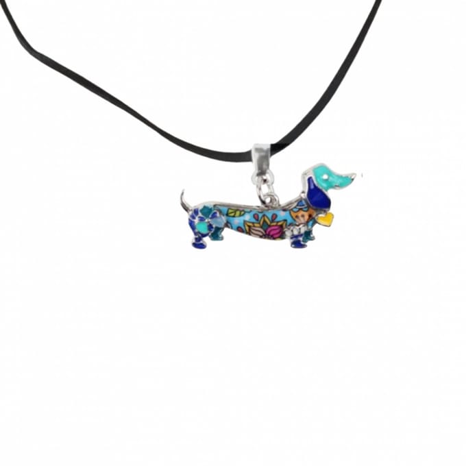 Ketting- Emaille- teckel- ketting blauw - Charme Bijoux