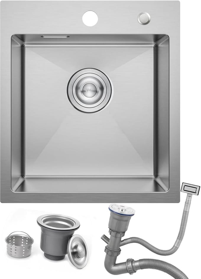 RVS Spoelbak 40x45cm: Inbouw & Opbouw Wastafel Klein Keuken/Camper - Enkele Kom