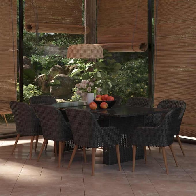vidaXL - 9-delige - Tuinset - poly - rattan - zwart