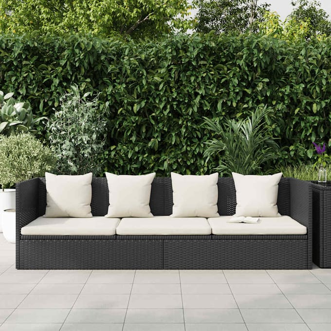 vidaXL - Tuinbed - met - kussens - poly - rattan - zwart