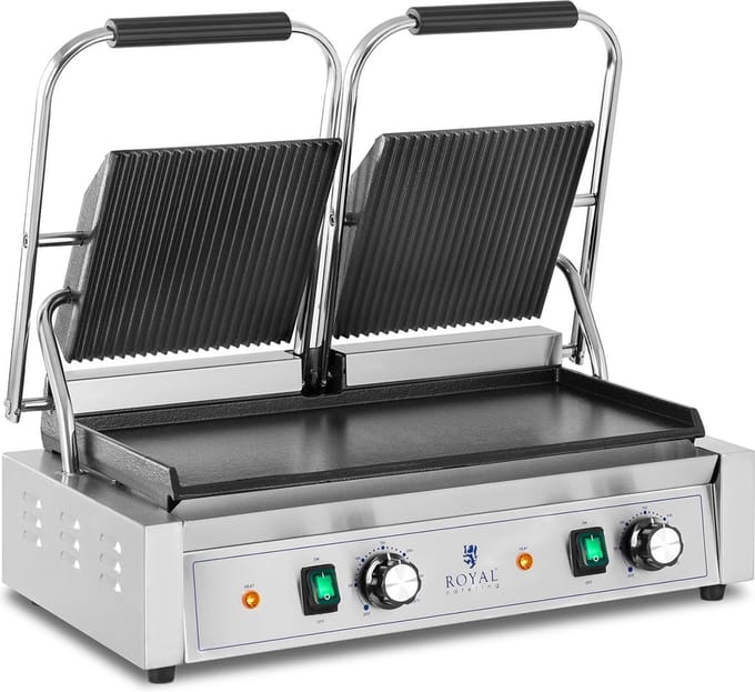 Dubbele contactgrill - Ribbed + Flat - Royal Catering - 3,600 W RCPKG-3600-M