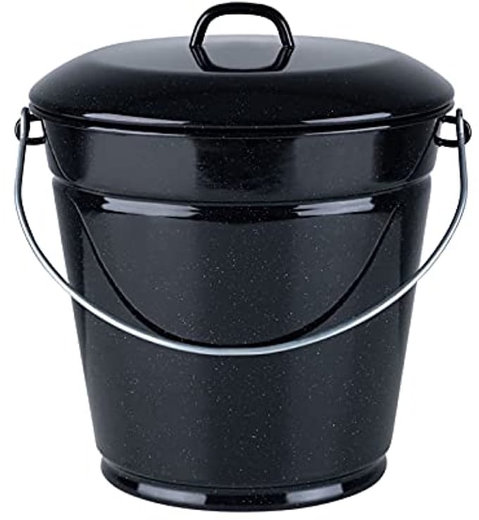 Emaille Emmer met Deksel - 10 Liter, Zwart, 28 cm