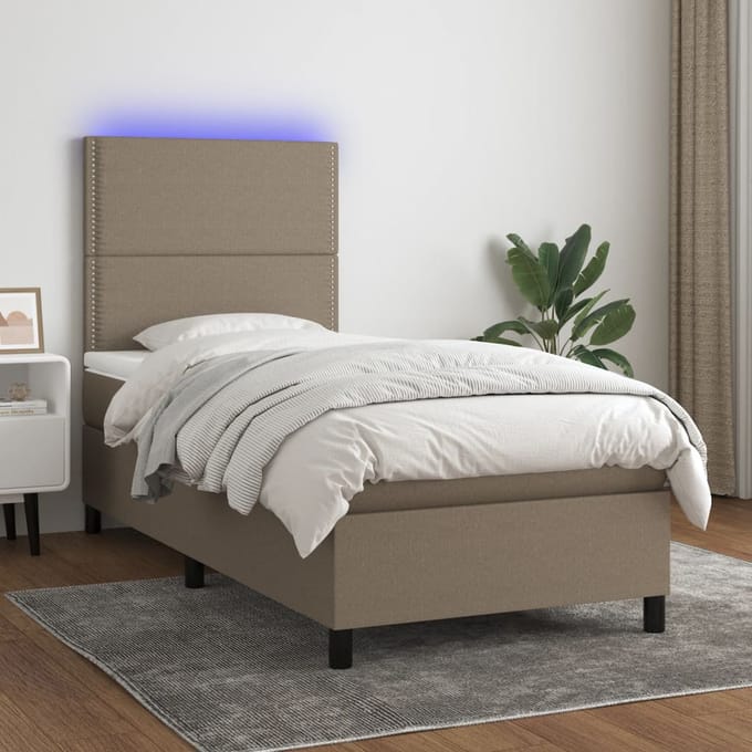 vidaXL - Boxspring - met - matras - en - LED - stof - taupe - 90x190 - cm