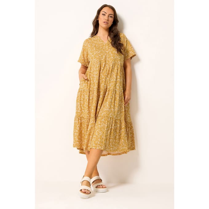 Yours Gouden Gelaagde Maxijurk Met Bloemenprint Size 48