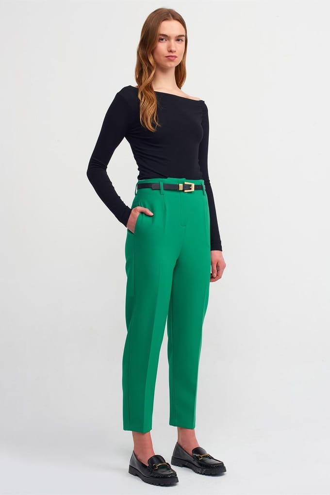 Hoge Taille Rechstreeks Crepe Broek Met Ceintuur