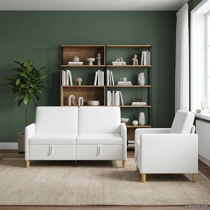 vidaXL - Sofa - Set - Met - Opslag - 2 - st - Wit - Polyester