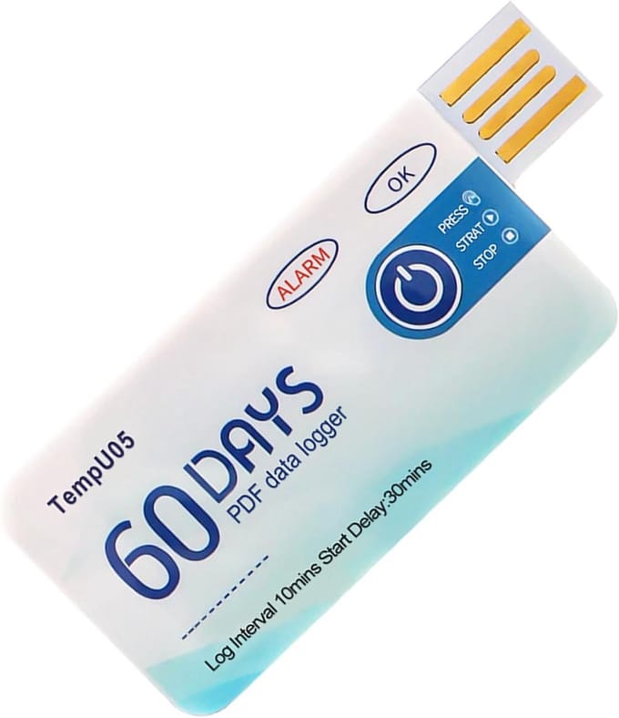 Temperatuur Recorder - Data Logger - Koude Ketting Transport - PDF Rapport Generatie - 60 Dagen Opslag