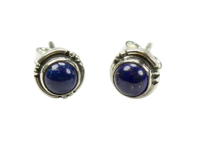 Zilveren knop oorbellen Lapis Lazuli 925 zilver
